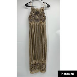 1920s DW3 Vintage Gold and Black Lace Body Con Wiggle Dress